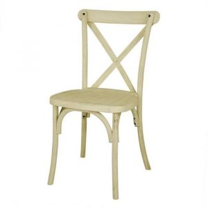 Lot de 4 chaises dint&eacute;rieur et dext&eacute;rieur empilables &agrave; dossier crois&eacute; en polypropyl&egrave;ne effet bois naturel MANHATTAN