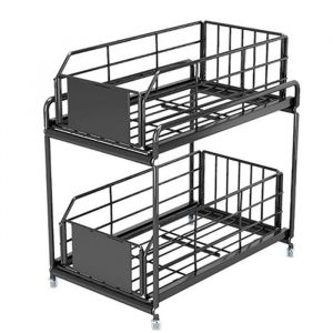 Tiroir Coulissant Sous &eacute;Vier Organisateur Cuisine 2 Couches Armoire Polyvalente Sous &eacute;Vier Support de Rangement Salle de Bain