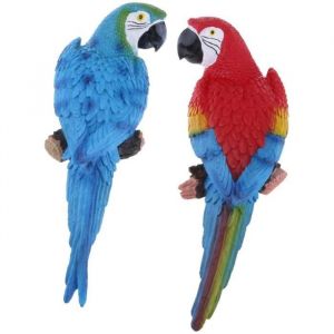 1 paire de décoration doiseau perroquet réaliste + statue modèle animal en résine bricolage décoration darbre (31cm bleu et rouge)
