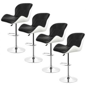 GOD-TABOURET DE BAR LOT DE 4 TABOURETS DE BAR CHAISE DE BAR - BLANC ET NOIR