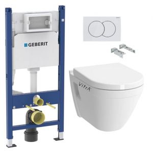 Geberit - Pack WC Bati-support Geberit Duofix + WC suspendu Vitra S50 + Abattant soft close + Plaque blanche + Set disolation...