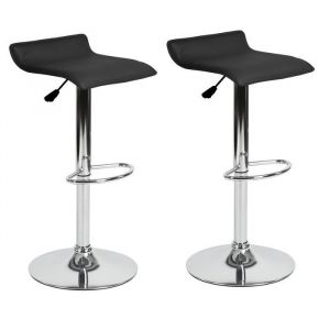 Lot de 2 tabouret de bar Sans Accoudoirs Chaise Haute Siège Réglable Pied Métal Chromé Simili Cuir Noir