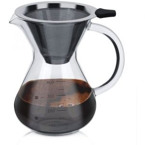 Cafeti&egrave;re &agrave; verser Filtre &agrave; Caf&eacute; Manuelle Carafe en Verre Borosilicate cafeti&egrave;re manuelle pour-over avec filtre permanent 04 L