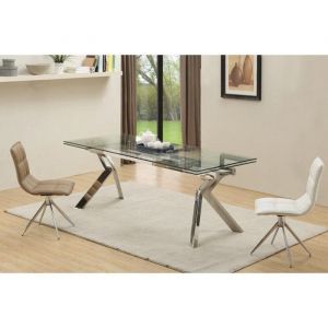 Table de Repas Extensible - GIOVANNI MARCHESI - CHROMATO - 4 chaises Crystal - Verre Tremp&eacute; - M&eacute;tal Chrom&eacute;