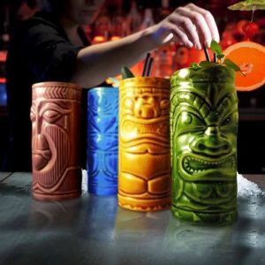 Verres Ap&eacute;ritifs Tiki - Cadeau Maestro - 4 pi&egrave;ces - C&eacute;ramique - Contenance 320 ml