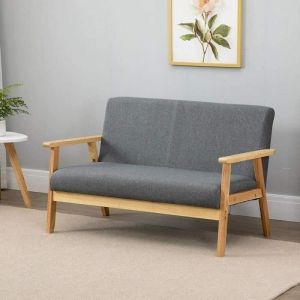 Canap&eacute; Moderne Fauteuil 2 Places Si&egrave;ge en Tissu de Lin et Cadre en Bois