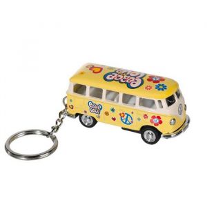 Porte-cl&eacute;s en m&eacute;tal Combi VW T1 Bus 1962 Peace & Love / voiture  &agrave; friction (Mod&egrave;le: COMBI_JAUNE)