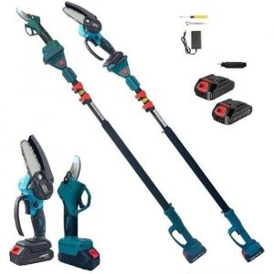 2in1 Cisaille Sécateur Électrique + Mini Tronçonneuse / Scie Électrique sans Fil + manche telescopique avec 2x batterie 48V 6000mh