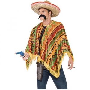 Déguisement - Poncho Mexicain - Avec Barbe - 100% Polyester - Mixte - Adulte