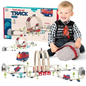 sun baby Circuit avec locomotive électrique pour enfants dès 3 ans - Boucle pont tunnel panneaux arbres montagnes