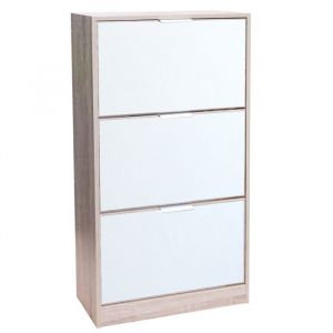 Meuble Range Chaussures - Bois - Miroir - 3 compartiments - 20 paires