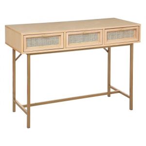 Table Console meuble dentr&eacute;e &agrave; 3 tiroirs cannage rotin - Longueur 110 x Profondeur 40 x Hauteur 80 cm