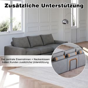 Canap&eacute; en velours c&ocirc;tel&eacute; avec m&eacute;ridienne - Modulaire - Gris fonc&eacute; - Velours c&ocirc;tel&eacute; - Trois coussins - Coussins de nuque