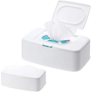 Boîte à Lingettes Humides 2 Pièces Boite Lingette Bebe Boite Lingette avec Couvercle Distributeur Support de Rangement (Blanc)