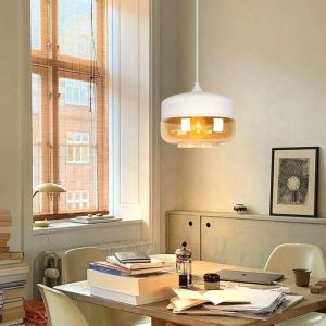 SNOGOLD Lustre Suspension Moderne en Verre E27 Luminaire Ø25 * H23cm - Abat-jour Cylindre Aplatie Blanc et Transparent-Sarcelle
