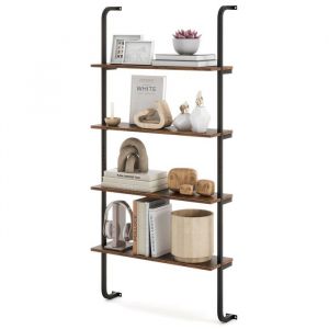 Meuble Étagère Murale Industrielle à 4 Niveaux COSTWAY Cadre en Métal Rangement pour Salon Cuisine Bureau Chêne Rustique Brun