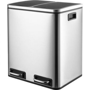 Poubelle à Double Compartiment 2x15L Poubelle de Cuisine Tri Selectif en Métal avec PédaleSeaux Intérieurs en Plastique Amovible