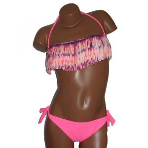 Maillot de Bain Femme Bikini 2 pièces - Marque - Modèle - Rose - Bandeau à Franges
