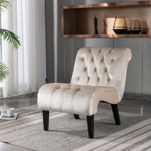 Fauteuil dappoint moderne en velours sans accoudoirs tissu capitonné avec pieds en bois(beige)-HAUSS SPOLE