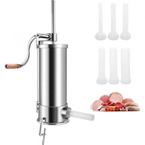 RELAX4LIFE Poussoir à Saucisse Verticale Manuel 6L en INOX, Machine à Saucisse Professionnelle avec 6 Tubes pour Cuisine/Restaurant