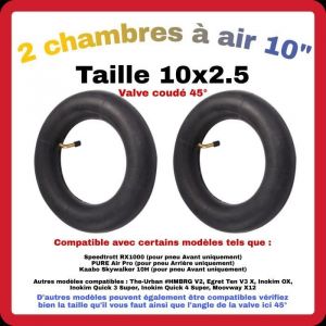 Lot de 2 Chambres &agrave; air 10x2.50 pouces pour trottinette &eacute;lectrique Egret Inokim Zero Vsett Moovway [Valve 45&deg;] chambre &agrave; air 10x25