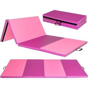 GOPLUS Matelas Gymnastique Pliant Tapis de Gymnastique Tapis de Sol Pliable Natte de Gym Epais Portable 240 x 120 x 5 cm Rose