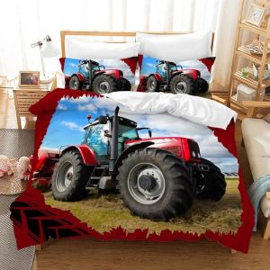 Housse de Couette Tracteur 220×240cmEnsemble de Literie Tracteur pour Enfants1 Housse de Couette + 2 Taie doreiller 50x75cm