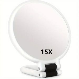 DRE- Miroir grossissant 15x miroir pliant double face avec poign&eacute;e miroir de maquillage de poche miroir teint&eacute; miroir pliant de c