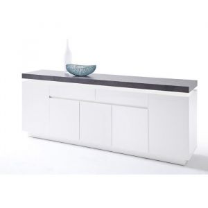 Buffet meuble de rangement en bois coloris blanc gris béton - Longueur 200 x Hauteur 80 x Profondeur 40 cm