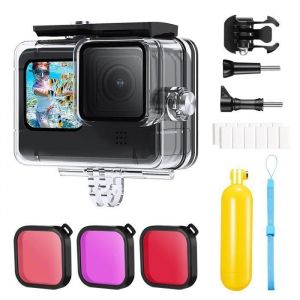 Kit dAccessoires 21 en 1 Bo&icirc;tier &Eacute;tanche pour Cam&eacute;ra Sport GOPRO Hero 9/10/11/12 + 3 Filtres + Poign&eacute;e Flottante