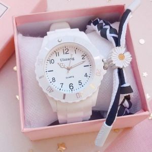 Coffret montre enfant fille + bracelet marguerite adolescent mode blanc haute qualité cadeaux pour enfants