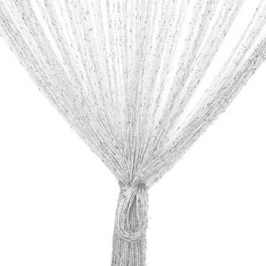 DAMILY® Rideau - Rideau Fils Gouttes Paillettes D’Argent Séparateur Cloison Portes Fenêtres 1M x 2 M - Blanc