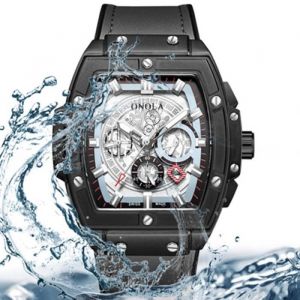Montre Homme LINGYUE Tonneau Carré Quartz Chronographe - Étanche - Lumineux - Noir