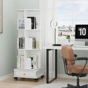 Biblioth&egrave;que en bois - MIPAN - Bibliotheque Avec Roulette + 1 Tiroirs - &Eacute;tag&egrave;re de rangement - Pour &Eacute;tudeSalon - 40x40x110cm