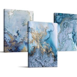 Tableau Decoration Murale Salon Moderne 3 Pièces Tableaux Toile Abstrait Bleu Et Blanc Decoration Avec cadre Chambre 30x40cm