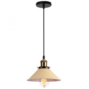UNI Suspension Luminaire Industrielle 22CM R&eacute;tro Plafonnier Lustre Suspension pour Couloir Salon Restaurant E27 40W Jaune Clair