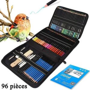 Kit de Crayons de Couleurs - Professionnel - 96 Pi&egrave;ces - Non Toxique - Pour Enfants et Adultes - Mixte