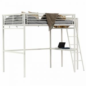 MEUBLES COSY Lit mezzanine avec bureau sans matelas - style industriel en métal blanc époxy - Sommiers inclus - 140 x 190cm