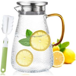 Carafe en VerreCarafe en Verreavec infuseur 1.8 Litre Verre Pichet avec Couvercle thé glacé pichet deau Chaud Eau Froide