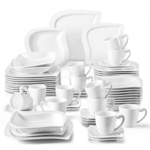 Malacasa Assiette Série Elvira 60pcs Service de Table 12 Assiette à Dessert/ Creuses / Diner / Tasses à Café / Sous-tasse