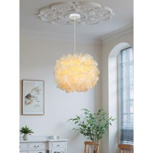 Diday Lustre Suspension Luminaire Moderne en PlumesE27 Lampe de Plafond Contemporain Style Princesse pour Salon Chambre