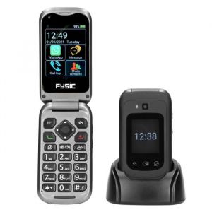 Fysic F25 - Téléphone portable à clapet facile pour les personnes âgées avec bouton durgence SOS noir