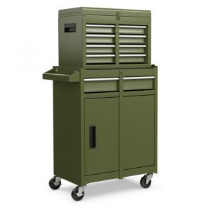 GOPLUS Servante d’Atelier avec Coffre AmovibleCoffre à Outils Roulant avec 5 Tiroirs/Armoire Réglablepour Garage/AtelierVert