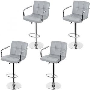 Lot de 4 Tabourets de bar chaise de bar avec accoudoir gris clair - Réglable en hauteur et pivotante