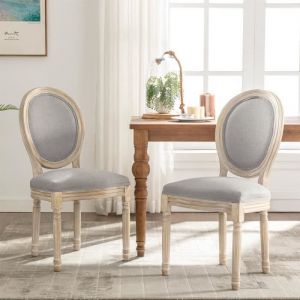 Chaise M&eacute;daillon - HOMEMIYN - Lot de 2 - Tissu Lin - Style Vintage - Dossier Rond