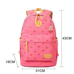 Sac à Dos école collège primaire pour fille femme toile épaule Cartable Scolaire Loisir Voyages cerise impression mode sacs rose