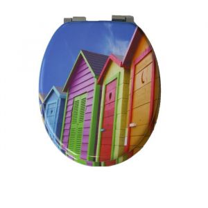 Abattant WC en bois moulé avec frein de chute motif Cabine de plage
