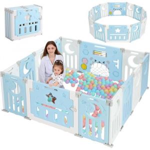 Parc Bébé 12+2 Panneaux PliableParc Bebe Modulable PlastiqueParc Bebe 150×150CM avec PorteParcs Enfant XL avec Panneau
