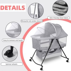 Sinbide Berceau Cododo Bébé  Lit Pliable -Transat Balancelle 2 en 1 - pour nouveau-né 0-3 ans avec Matelas Sac de Rangement Roues