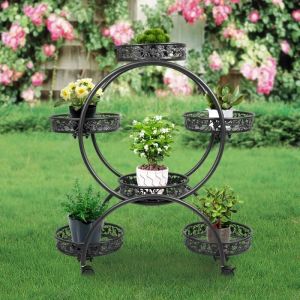 Porte-plante support pour plantes 6 étagères avec roulettes - Homewell - Fer - Noir